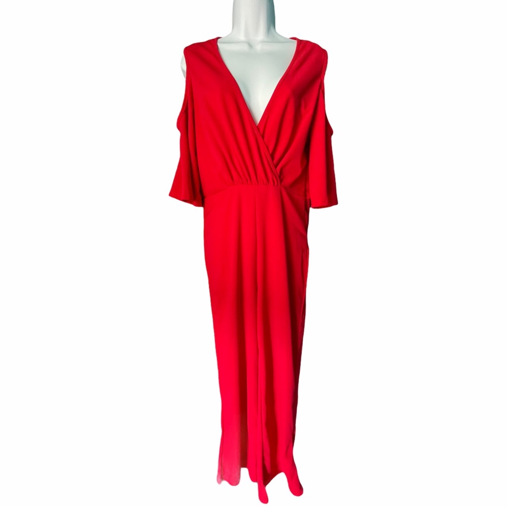 Red Cold Shoulder V-Neck Jumpsuit, size M